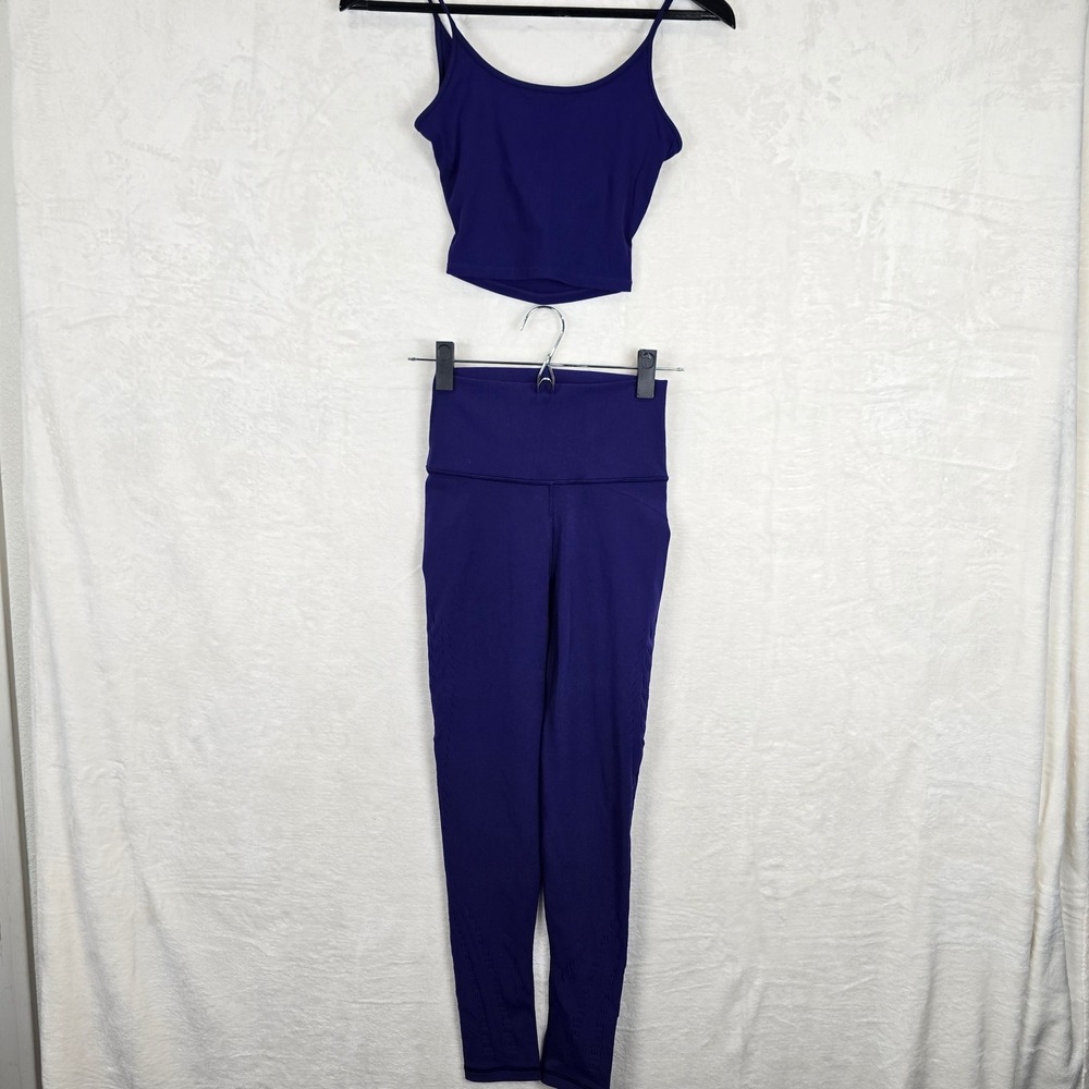 Athleta‎ powervita Ribbed Twist Crop Top & warp knit Leggings Set XXS 531777
